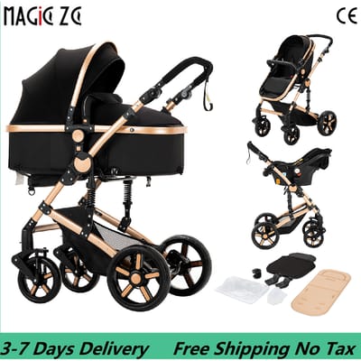 Magic ZC 3-in-1 Baby Reiswiegensysteem, Compacte Opvouwbare Kinderwagen met Reiswieg, Babyautostoeltje en Omkeerbare Zitting, Hoge Landschapswagen, Schokdemperwielen, Verstelbaar Handvat, Eénhands