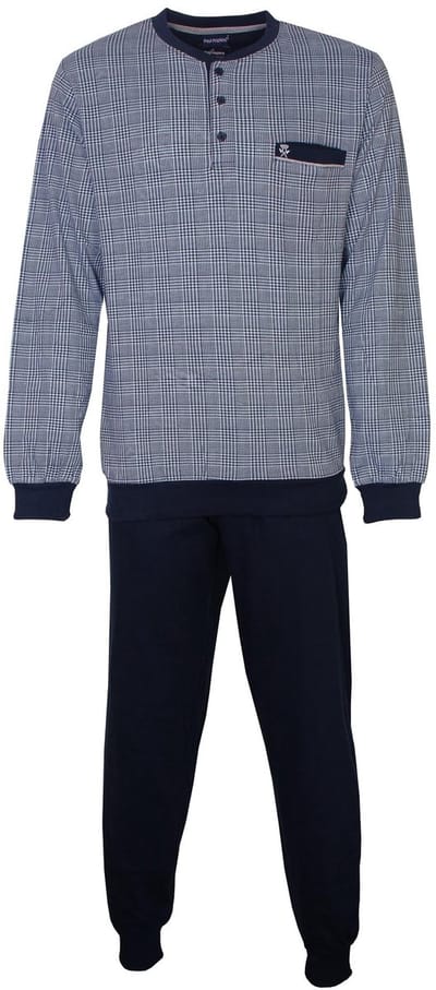 Paul Hopkins Heren Pyjama - Katoen - Geprint Ruit - Blauw - Maat S