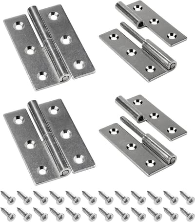 4 x Deur Scharnieren, Lifting Scharnier 7.5 x 5cm, Verwijderbaar Scharnier met 24 Schroeven, RVS Deurscharnier voor Binnen- en Buitendeuren, Industriele Kasten, Duurzaam en Roestvrij