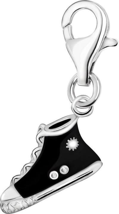 Quiges – Charm – Hanger - 3D Sneaker Zwart - Verzilverd - karabijnslot - geschikt - voor - Bedelarmband - QHC023