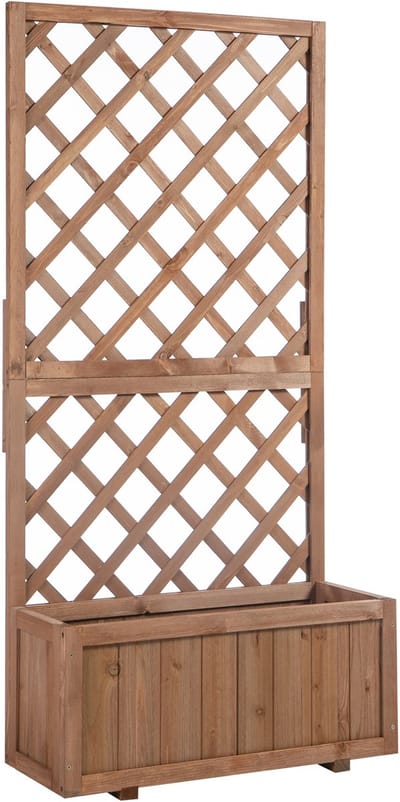Plantenbak met klimrek - Weerbestendig - Bloembak - Met trellis - Buiten - Hout - Plantenrek - Rechthoekig - Oranje