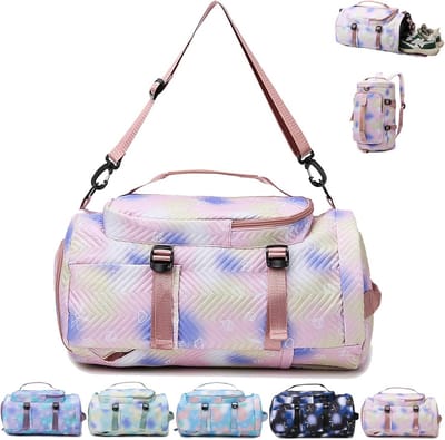 SnelShoppen - Sporttas voor meisjes, grote eenhoorn reistas, weekendtas, strandtas met schoenenvak en vak voor natte spullen, Roze-2, 43 x 26 x 25 cm