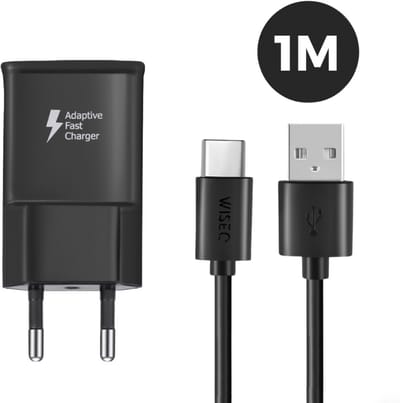 WiseQ USB C Oplader - Geschikt voor Samsung Galaxy - 18W Adaptive Fast Charging - Met Oplaadkabel 1 Meter - Zwart