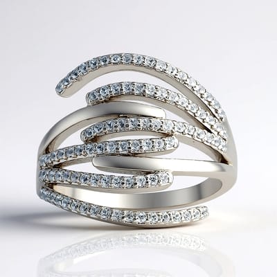Cavill - Zilveren ring dames - Geplatineerd 925 Sterling zilver - 92 Cambodjaanse zirkoon - 0,586 ct - Modern golfdesign elegant