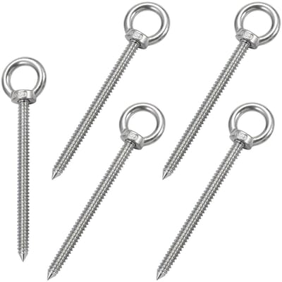 Dailygoods- Oogbouten 5 Stuks - Roestvrij Staal 304 - Zelftappend - Ophangbevestigingen - Hangmat/Schommelstoel - M5*80 Afmetingen - Ophanghaak