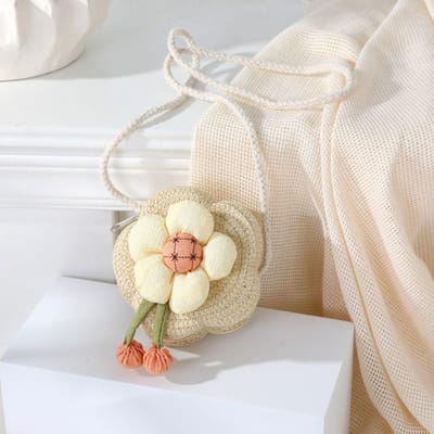 Duurzame Strooien Crossbody Tas Bloem Geweven Portemonnee Handtas Meisjes Kinderen Schouder Messenger Tas Zomer Schattige Prinses Mini Handtas