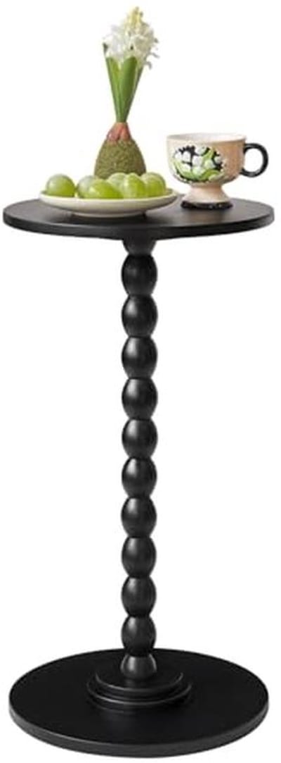 Ronde Bijzettafel - Nachtkastje Hoektafel - Ruimte Besparen - Massief Houten Poten - 30 x 30 x 58 cm - Zwart