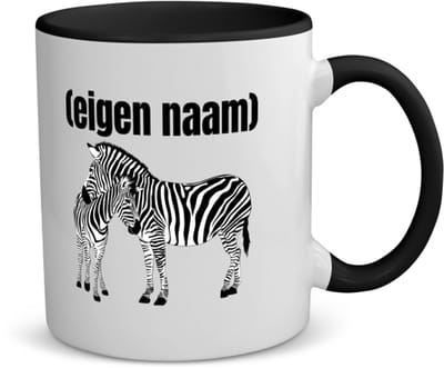 Akyol - 2 zebra's koffiemok - theemok - zwart - Dierentuin - zebra liefhebbers - met eigen naam - zebra spullen - gepersonaliseerd - 350 ML inhoud
