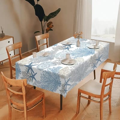 1 st Kust Zeester Tafelkleed - Oceaan Schelp & Koraalrif Ontwerp, Rechthoekig Polyester Stof, Eetkamer, Zomerfeesten 100x145cm