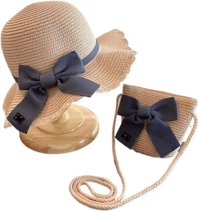Zomer Hoed en Tas - Kinder Set - Strand Vakantie - Gebreide Stijl - 2-8 Jaar - Natuurlijk