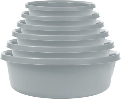 KADAX Matte plastic wasbak, kunststof kom, ronde spoelbak, robuuste waskom, huishoudwaterkom voor badkamer, multifunctionele bak (lichtgrijs, 2 liter)