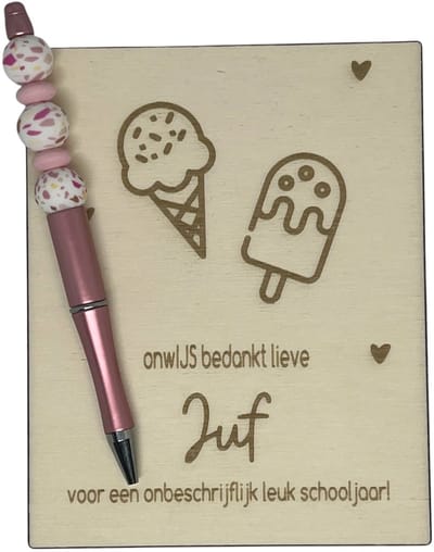 Kralenpen JUF | roze | ijsje | jij bent de beste | coolste meester | topjuf | einde schooljaar | cadeau | cadeautje juf | cadeautje meester | meester