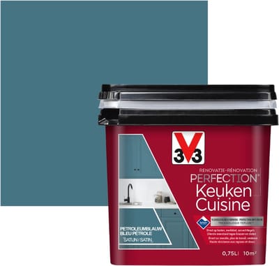 V33 Perfection Keuken - Petroleumblauw - 0,75 l - Zijdeglans - 12 m²/l - Afwerkingslaag