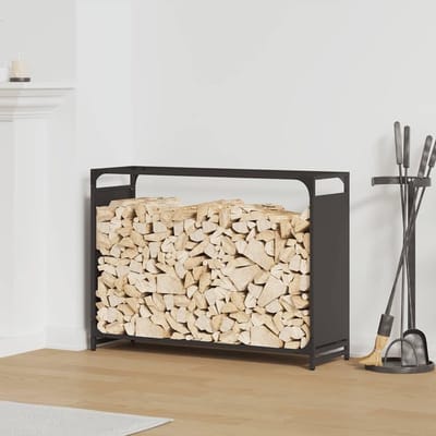 Houtrek - Houtopslag - Haardhout Opslag - Verbeterde Luchtcirculatie - 90x28x65 cm - Zwart