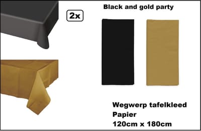 2x Wegwerp tafelkleed papier zwart en goud 120cm x 180cm - BLACK AND GOLD PARTY - Thema feest festival thema feest evenement gala
