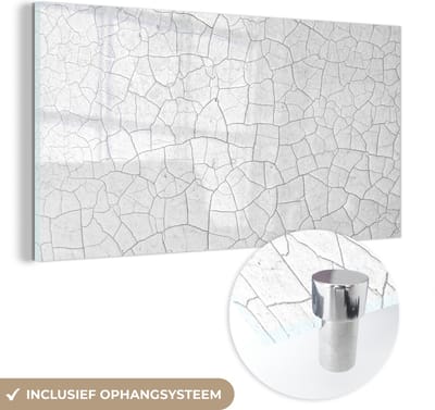Glasschilderij - Wit - Steen - Gesteente - Natuursteen - 120x60 cm - Wanddecoratie - Kamerdecoratie