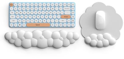 2-delige Cloud Keyboard Wrist Rest - Cloud Wrist Rest - Non Slip Base - Ergonomic Memory - Muis en pols - Ergonomische Polssteun en Muismat - Ergonomische Handsteun - Voor thuisgebruik, pc, gaming, laptop en kantoor - wit