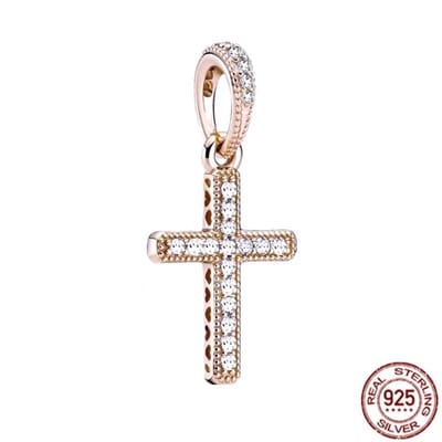 Fler® | Bedel | Past op populaire bedel armbanden (standaard-3mm) | armbandbedel | Bedel sprankelend kruis | HangBedel Charm | Kan ook als kettinghanger | 925 Sterling Zilver | Goud Kleur | Zirkonia | Verjaardagsgeschenk | Valentijn kado