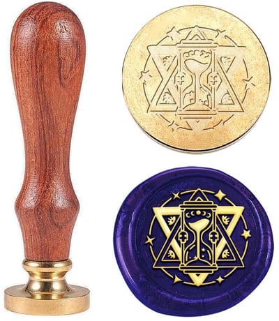Dailygoods- Waszegelstempel Vintage - Zandloper Design - 25 mm - Afneembare Messing Stempelkop - Houten Handvat - Perfecte Afdichting - Zegelstempel