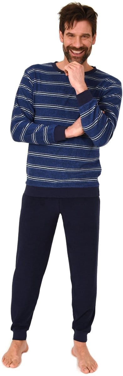 Heren pyjama in badstof met manchetten in een stijlvolle blokstreep-look - ook in oversize