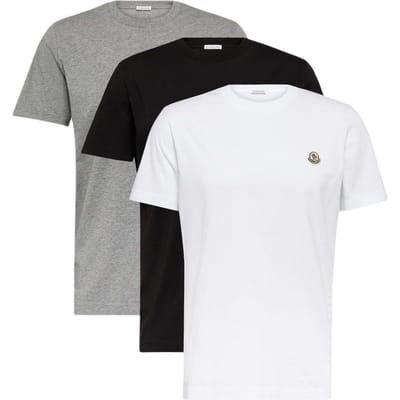 Moncler SS24 Logo Effen Kleur Ronde Hals Korte Mouw T-shirt 3-Pack Heren Tops J10918C00025829H83P1 M gray
