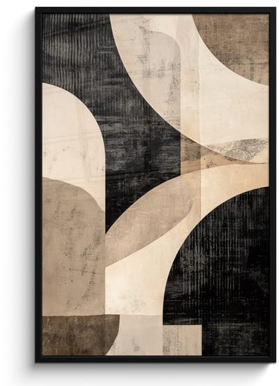 Poster in lijst - Fotolijst 80x120 cm - Posters - Abstract - Vormen - Modern - Beige - Posterlijst zwart - Decoratie - Wanddecoratie woonkamer - Muurdecoratie slaapkamer