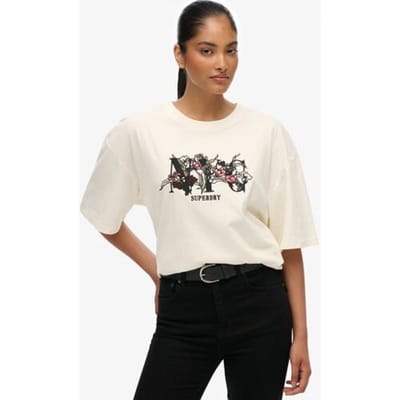 Superdry Night Garden Oversized T-shirt White Grootte: 34