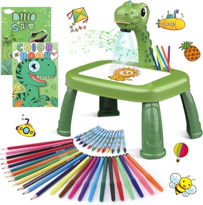 RVV® Tekenprojector Kinderen - Tekenprojector - Kinder Tekenprojector - met Tafeletje - Groen- 32cm x 32cm x 37cm