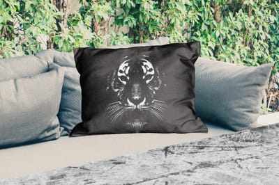 Buitenkussens - Tijger - Dieren - Zwart - Wit - Portret - Wild - 60x40 cm - Weerbestendig