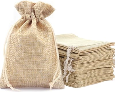 30 stuks - Jute Zakjes - 10 x 14 cm - geschenkzakken - zakjes met koord, herbruikbare katoenen zakjes met koord, jute zakjes klein, Kleine stoffen zakjes - kleine cadeauzakjes voor bruiloft, feest, geldzakken - geel