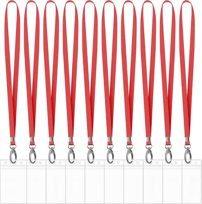 10 Stuks Lanyard Sleutelhangers met 10Badgehouders - Rood Nekkoord - Keycord Pashouder - Kaarthouder met Keykoord - Badge Houder voor Kaart/Sleutels - Telefoon/GSM Koord - Sleutelkoord - Universeel ID Pashouder - Telefoonkoord