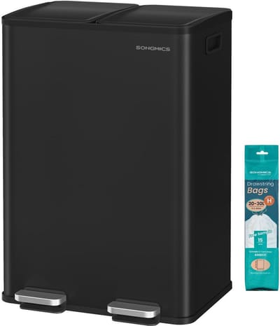 FurnStar Vuilnisemmer – Pedaalemmer met 2 vakken – 2 x 30 liter – Softclose deksel – Uitneembare binnenemmers – Inclusief 15 vuilniszakken – Inktzwart
