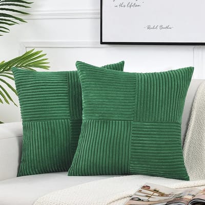 2 stuks decoratieve sierkussenhoezen voor woonkamerbankbed, rustieke boerderij Boho woondecoratie, zachte kruis corduroy patchwork textuur vierkante kussenhoes (40x40cm) - donkergroen