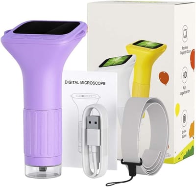 Microscoop - Kinder microscoop - Microscoop junior -Draagbare microscoop voor kinderen - Mini-buitenmicroscoop - USB-handmicroscoop - 1000x - 2,0-inch HD-scherm -Met led-licht - Leeftijd 3-12 - Verjaardagscadeau voor jongens en meisjes- Paars