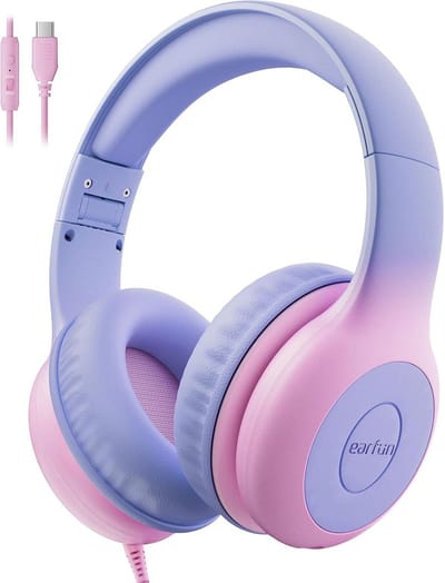 Kinderkoptelefoon met Kabel - Koptelefoon voor Kinderen - Veilig Luisteren - Geluidsbegrenzer 85 dB - Opvouwbaar - Paarsroze