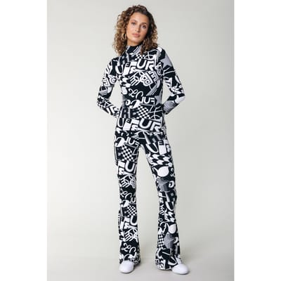 Colourful Rebel Letter Peached Extra Flare Pants Black/white Maat: XS | Wijde Broeken Outlet | Dames | Zwart