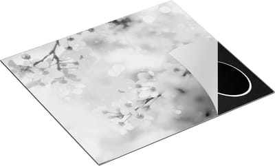 Chefcare Inductie Beschermer Roze Bloesemboom met Zonneschijn - Zwart Wit - 60x50 cm - Afdekplaat Inductie - Kookplaat Beschermer - Inductie Mat