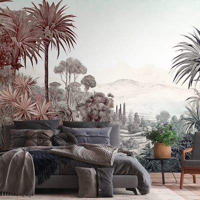Fotobehang Profhome 399031-GU vliesbehang hardvinyl warmdruk in reliëf glad in jungle stijl mat bruin blauw wit wit 3,71 m x 2,8 m