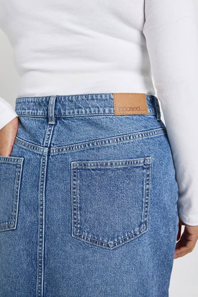 boohoo Dames Plus Denim Midaxi-rok | Mid Wash | Maat: 26