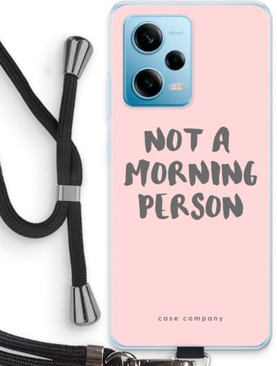 Case Company® - Hoesje met koord geschikt voor Xiaomi Redmi Note 12 Pro 5G hoesje met Koord - Morning person - Telefoonhoesje met Zwart Koord - Bescherming aan alle Kanten en Over de Schermrand