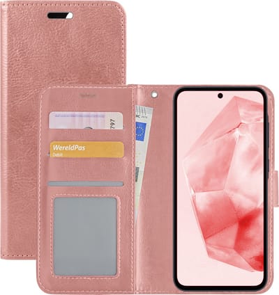 Hoesje - Met Pasjeshouder - Geschikt voor Samsung Galaxy A35 - Luxe Bookcase Portemonee - Flip Case - Kunstleer Book Case - Flipcase - Book Cover - Walletcase - Portemonneehoes - Rosé goud