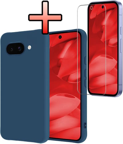Hoesje - Met Screenprotector - Geschikt voor Google Pixel 9a - Sterk & Shockproof - Back Cover - Siliconen Case - Telefoon Hoes - Donkerblauw
