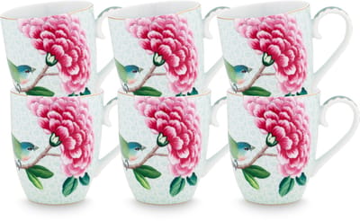 Pip Studio Blushing Birds Mokken - Theemok - Koffiemok met Oor - Servies set van 6 - 365ml