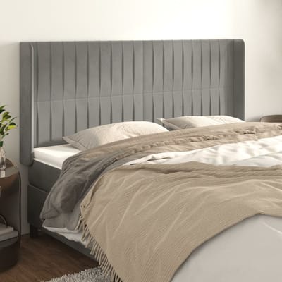 vidaXL - Hoofdbord - met - randen - 163x16x118/128 - cm - fluweel - lichtgrijs