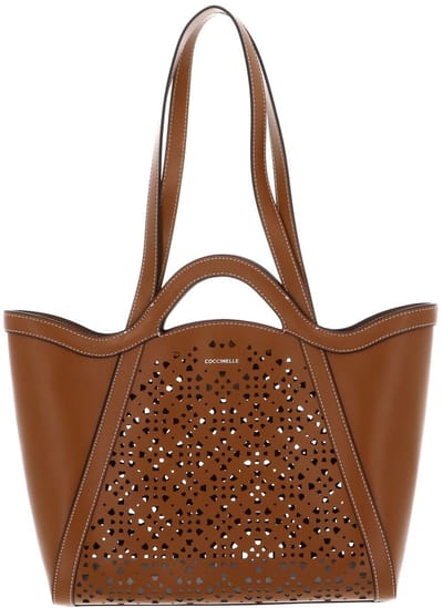COCCINELLE Leren Schoudertas Shopper Amalia Cow Perforation Handbag Cuir Lichtbruin