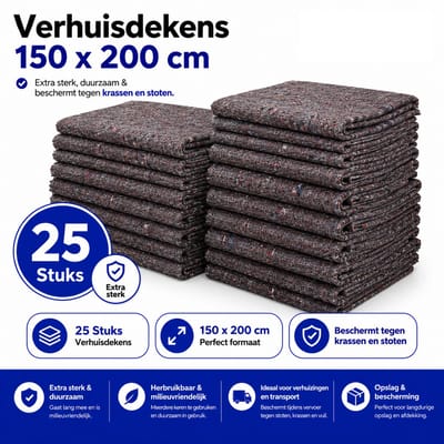 Verhuisdekens - Set van 25 - 150 x 200 cm - Meubeldekens / Opslagdekens - Professionele Beschermdekens voor Verhuizen, Transport & Opslag - Grijs | Propacker