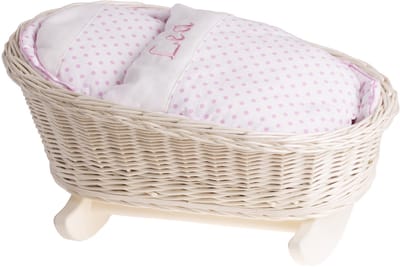 The Wicker Stories - Poppenwieg met kussen en deken - Perfect als cadeau voor een meisje - Licht / Roze