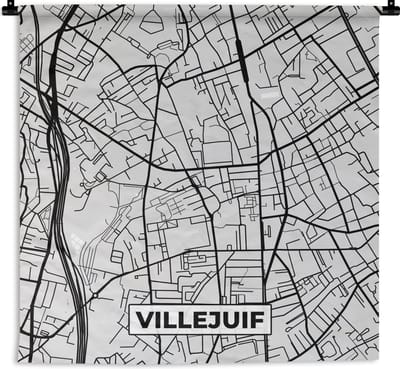 Wandkleed - Wanddoek - Plattegrond - Villejuif - Stadskaart - Kaart - Frankrijk - 180x180 cm - Wandtapijt