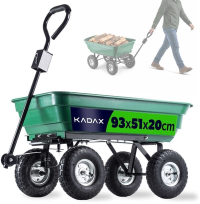 KADAX Bolderkar van kunststof PVC, draagkracht 300 kg, handwagen met kantelfunctie, kiepwagen met metalen frame, tuinwagen, transportwagen (75 l, groen/zwart)