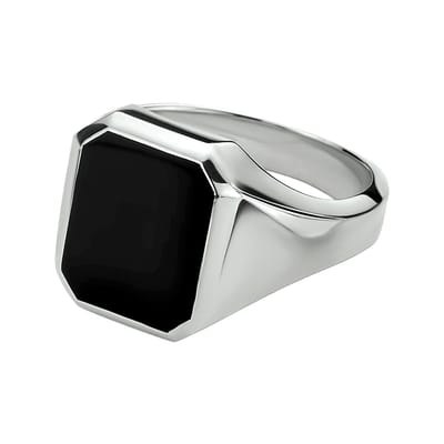 Schitterende Zilveren Zegelring Zwarte Onyx Rechthoek 21.00 mm. (maat 66) model 268